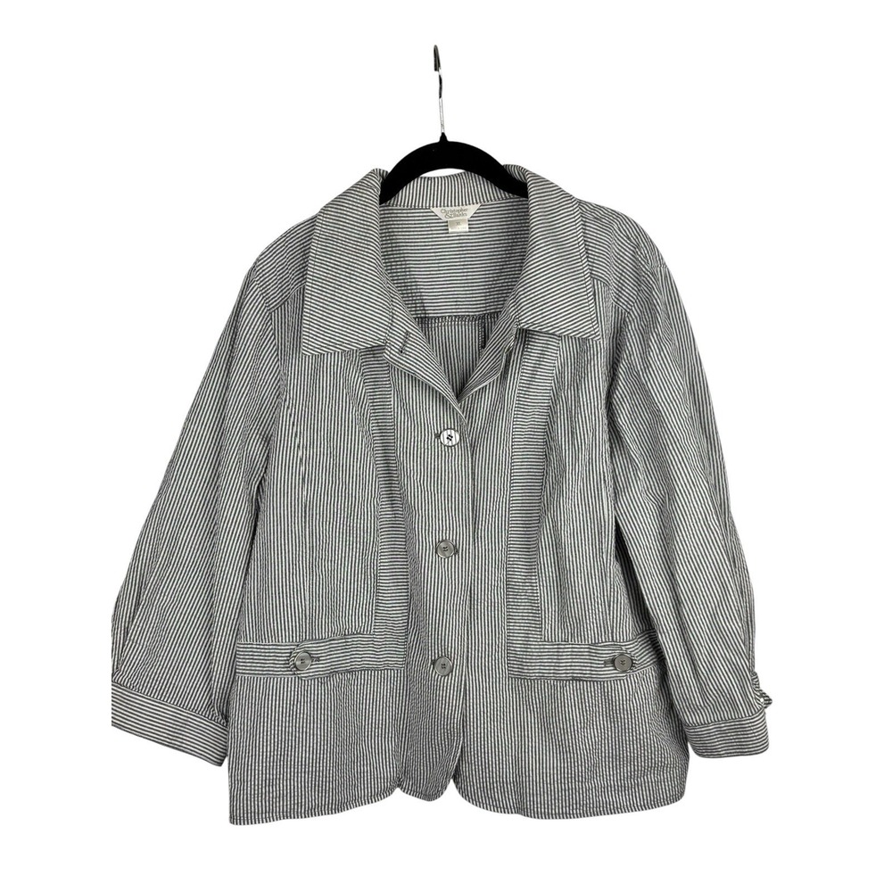Christopher & Banks Size XL Gray White Striped Jacket Lightweight Button...